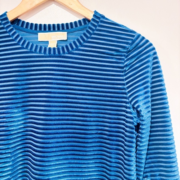 MICHAEL KORS Teal blue velvet striped bell sleeve top | X-Small * - Picture 5 of 10